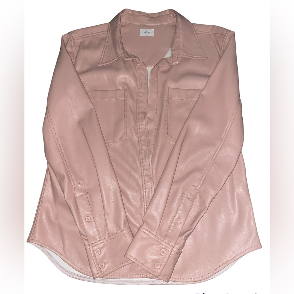 Aritzia dusty pink faux leather shacket.